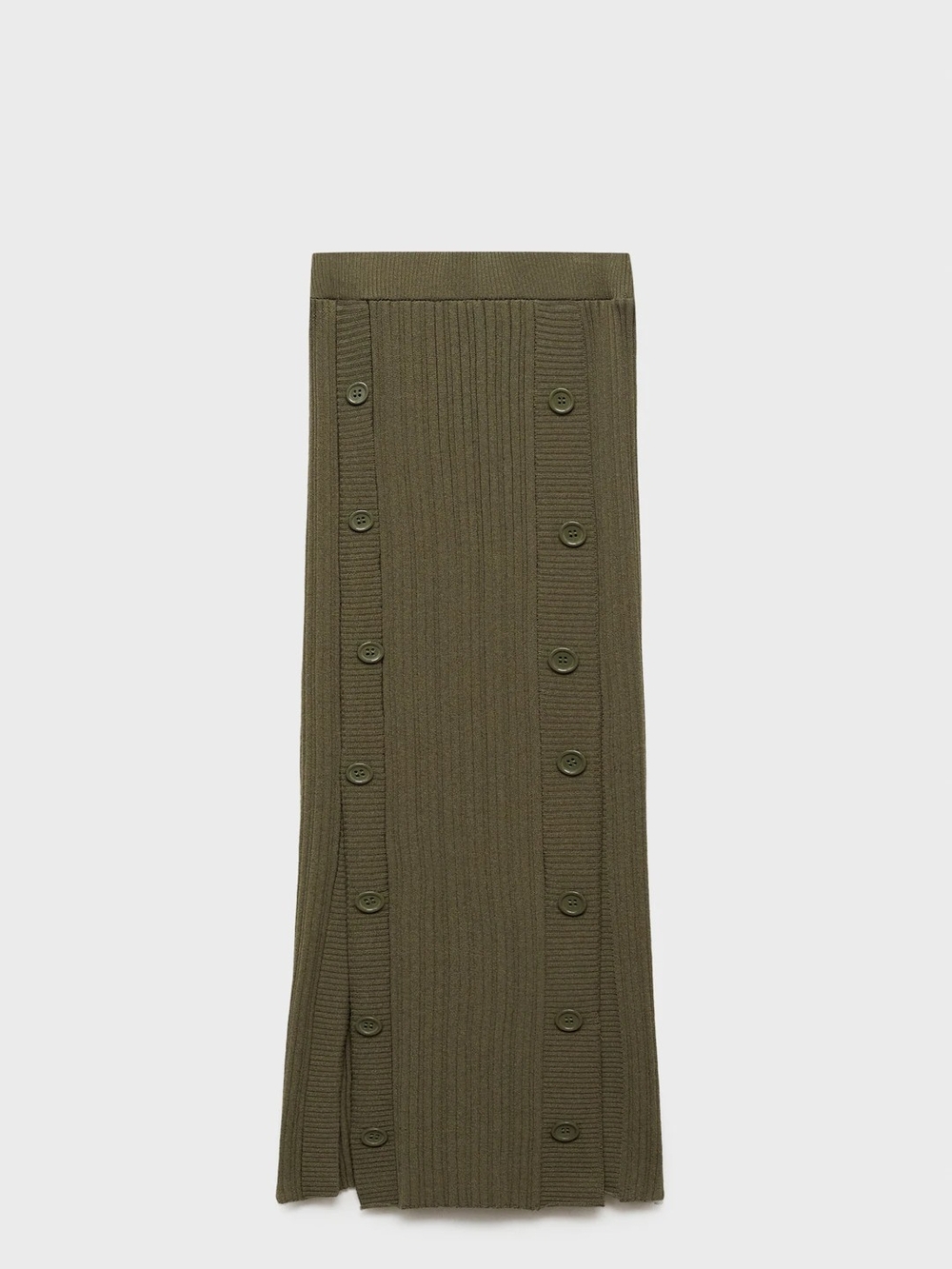 NWT Mango Olive Ribbed Maxi Skirt with Button Panel
